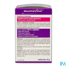 Afbeelding in Gallery-weergave laden, Mannavital Acetyl l-carnitine Platinum V-caps 60