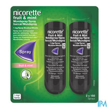 Afbeelding in Gallery-weergave laden, Nicorette Fruit&mint 1mg Mondspray Suikervr. 2x150