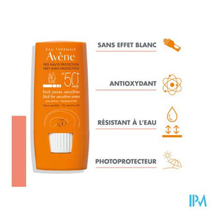 Avene Zon Spf50+ Stick Gevoelige Zones 8ml