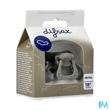 Difrax Fopspeen Dental +18m Uni/pure Grijs/clay