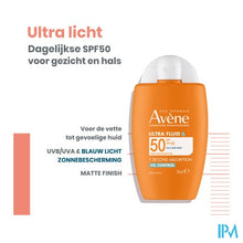 Afbeelding in Gallery-weergave laden, Avene Zon Spf50 Ultra Fluid Oil Control 50ml
