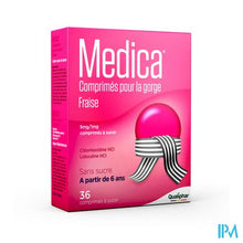 Load image into Gallery viewer, Medica Keeltabletten Aardbei 36 zuigtabletten
