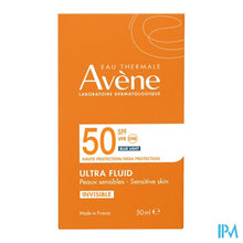 Afbeelding in Gallery-weergave laden, Avene Zon Spf50 Ultra Fluid Invisible 50ml
