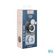 Load image into Gallery viewer, Bibs 2 Fopspeen Duo Glow Dark Iron&amp;baby Blue
