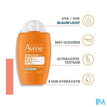 Afbeelding in Gallery-weergave laden, Avene Zon Spf50 Ultra Fluid Oil Control 50ml
