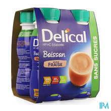 Load image into Gallery viewer, Delical Melkdrank Hp-hc Z/suiker Aardbei 4x200ml
