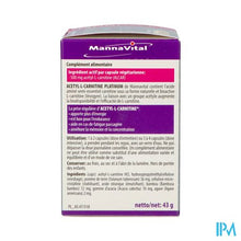 Afbeelding in Gallery-weergave laden, Mannavital Acetyl l-carnitine Platinum V-caps 60
