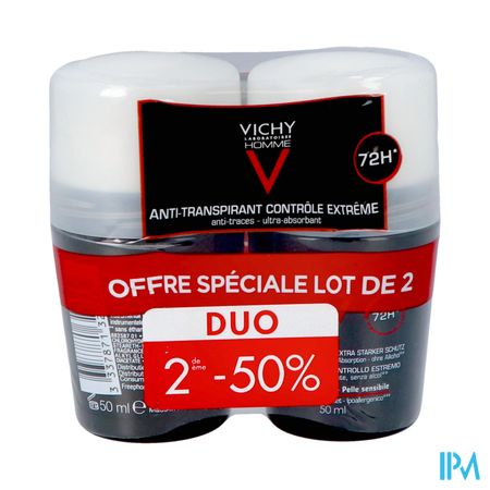 Vichy Homme Deo A/transp. 72u Roller Duo 2x50ml