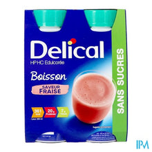 Afbeelding in Gallery-weergave laden, Delical Melkdrank Z/suiker Aardbei 4x200ml
