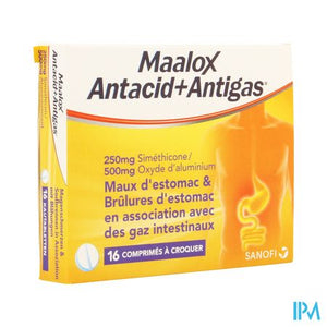 Maalox Antacid+antigas 250mg/500mg Kauwtabl 16