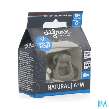 Difrax Fopspeen Natural 6m+ Uni/pure Grijs/clay